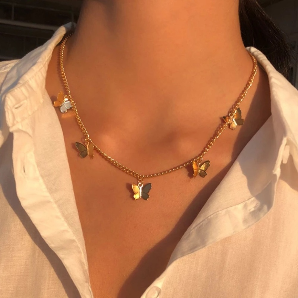 Golden dainty butterfly fashion necklace